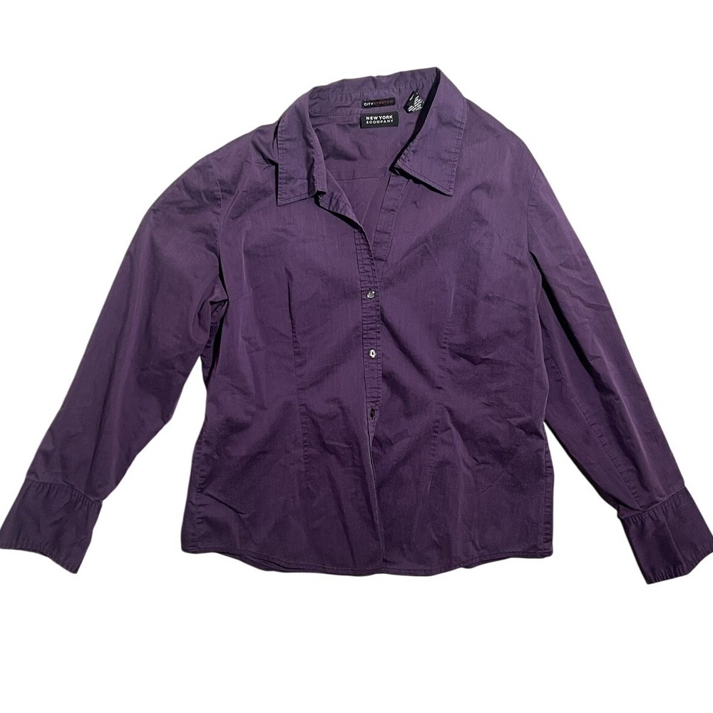 New York & Company CityStretch Women's XL Purple Long Sleeve Button Up Shirt